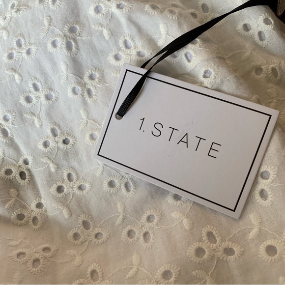 1. STATE Women's Size 8 Off White Eyelet Adjustable Spaghetti Straps Mini Dress - Picture 7 of 14